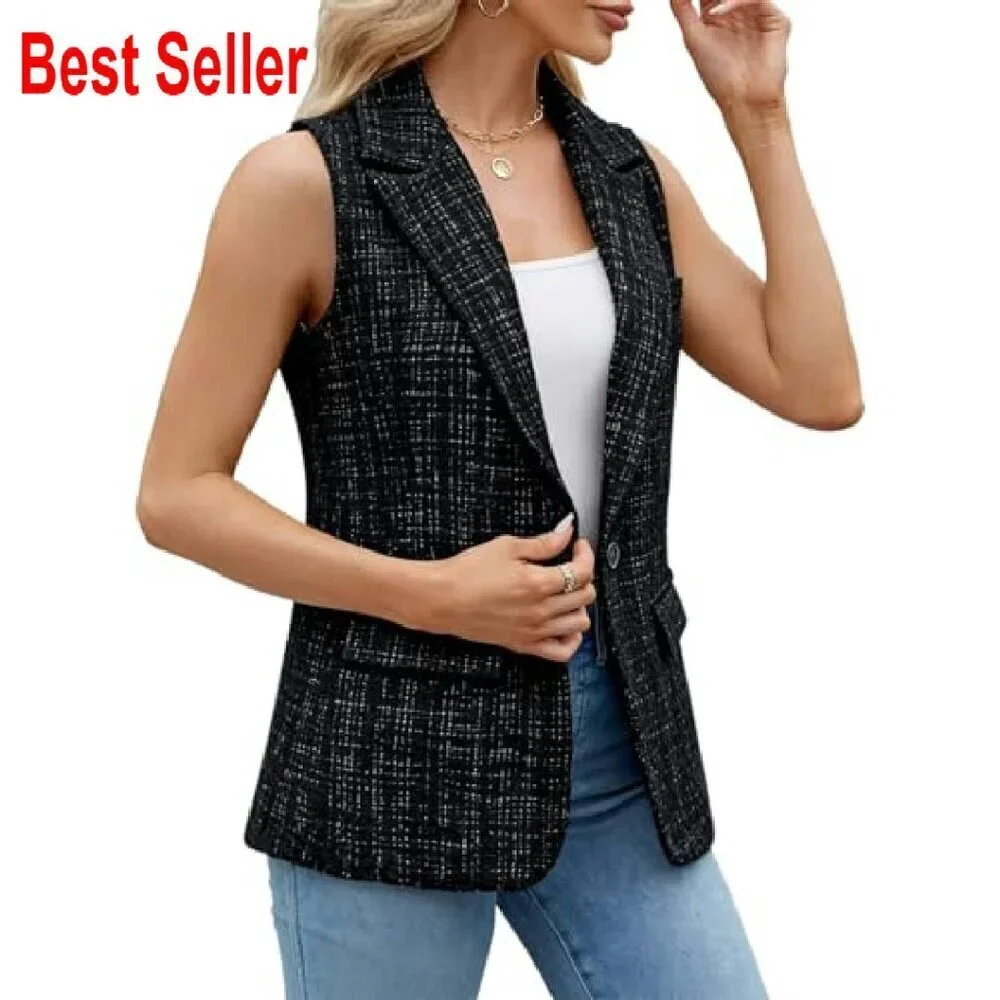 Sleeveless Blazer Vest Lightweight Open Front Work Office Chic Minimal Elegant